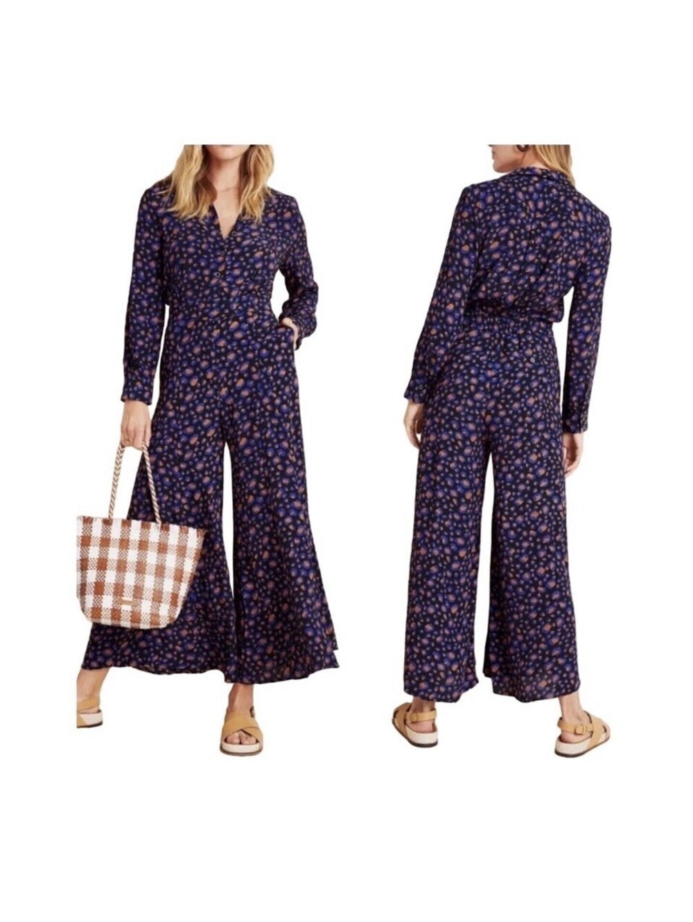 NWT $168 Anthropologie Loveland Wide Leg Jumpsuit Animal Print 4 Petite 4P